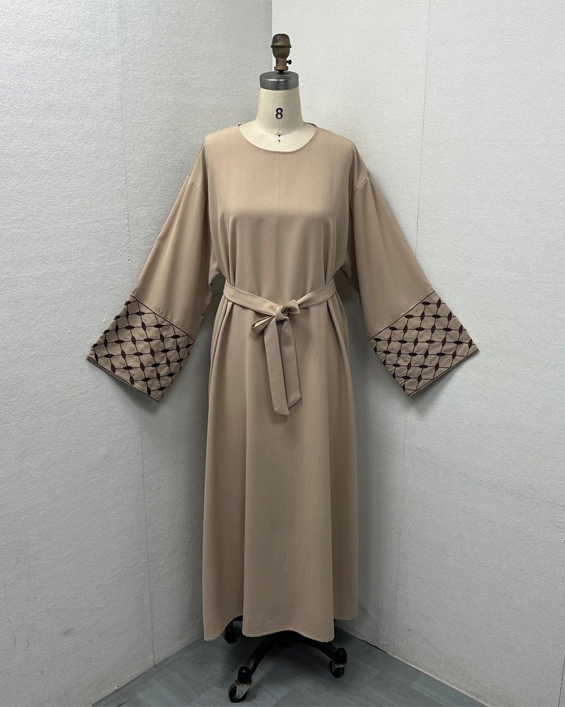 Embroidered Pattern Abaya Robe Dress - Modest Muslim Long Sleeve Maxi with Detachable Belt(MA272) - Image 15