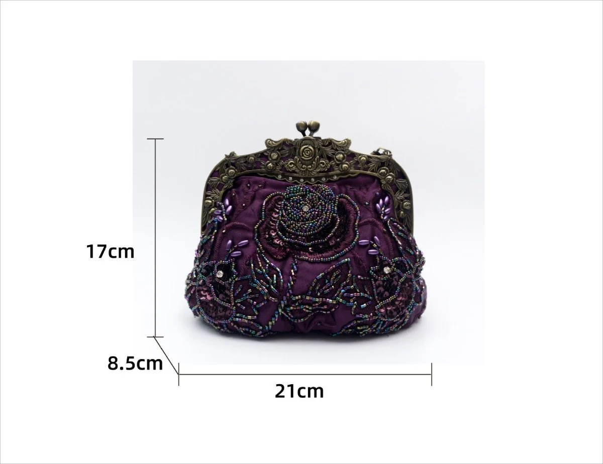Embroidered Rose with Sequins Beads Evening Clutch Bag (MAC291) - Image 15