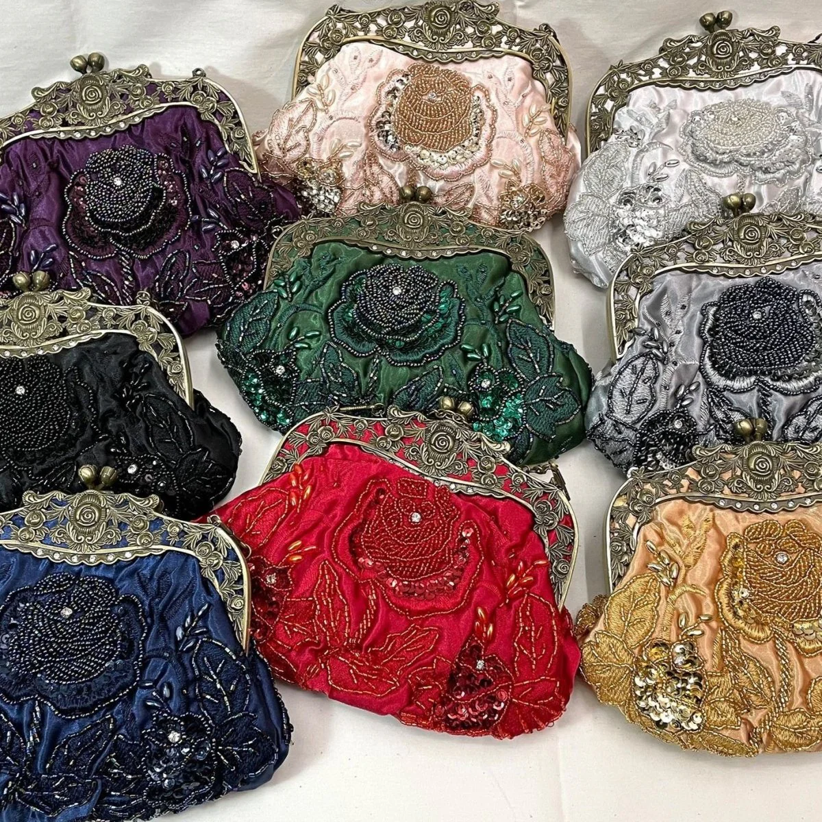 Embroidered Rose with Sequins Beads Evening Clutch Bag (MAC291) - Image 3
