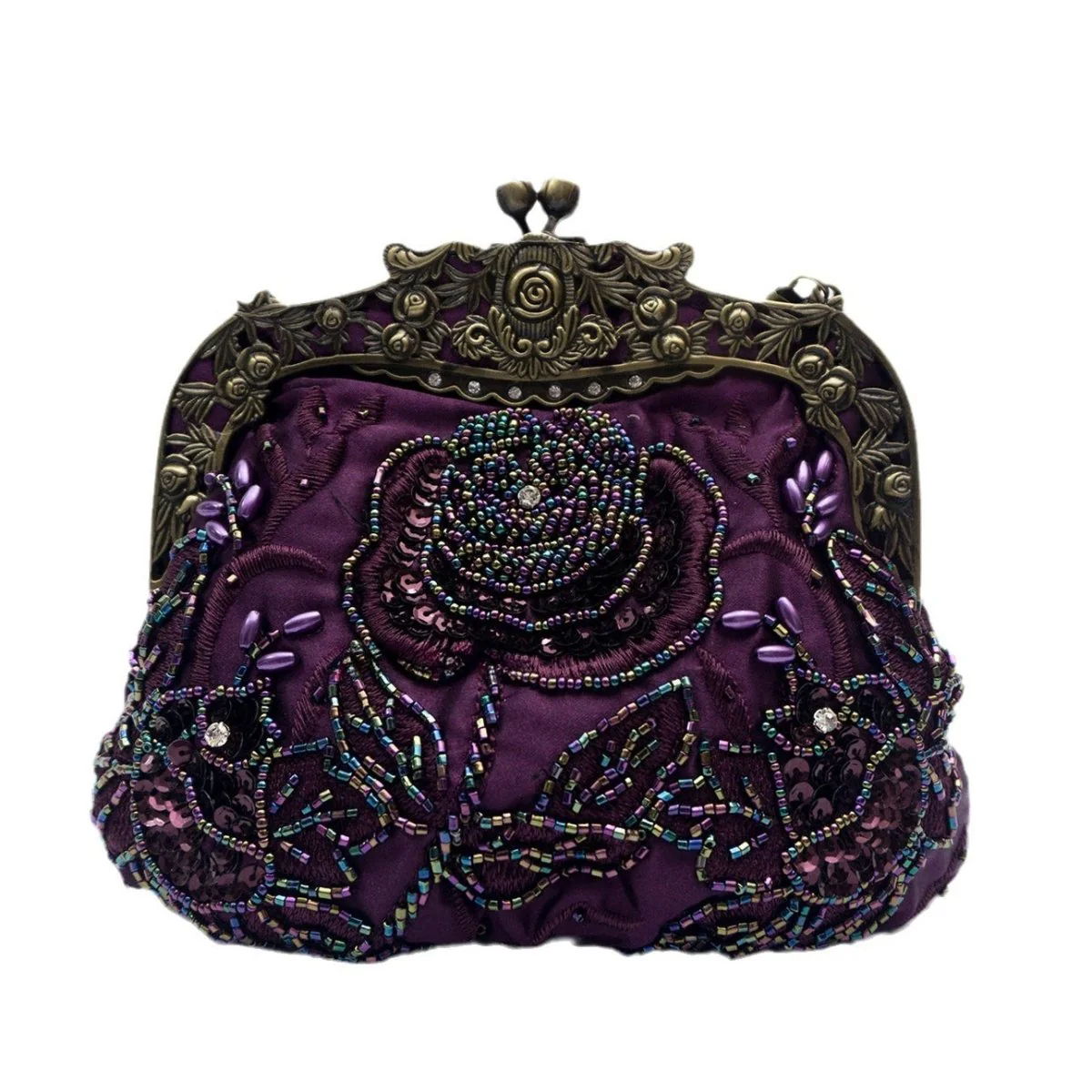 Embroidered Rose with Sequins Beads Evening Clutch Bag (MAC291) - Image 4