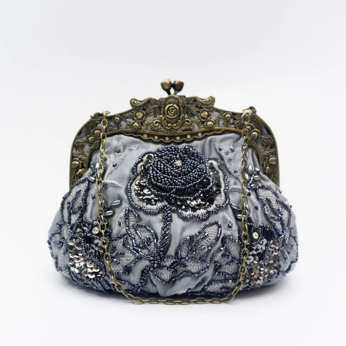Embroidered Rose with Sequins Beads Evening Clutch Bag (MAC291) - Image 9