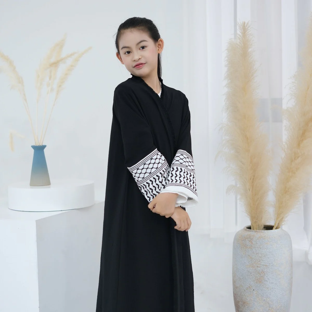 Embroidery Tassels Keffiyeh Children's Abaya (MKG014) - Image 10