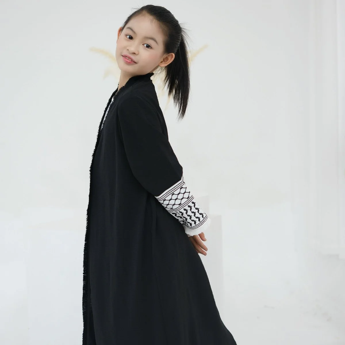 Embroidery Tassels Keffiyeh Children's Abaya (MKG014) - Image 11