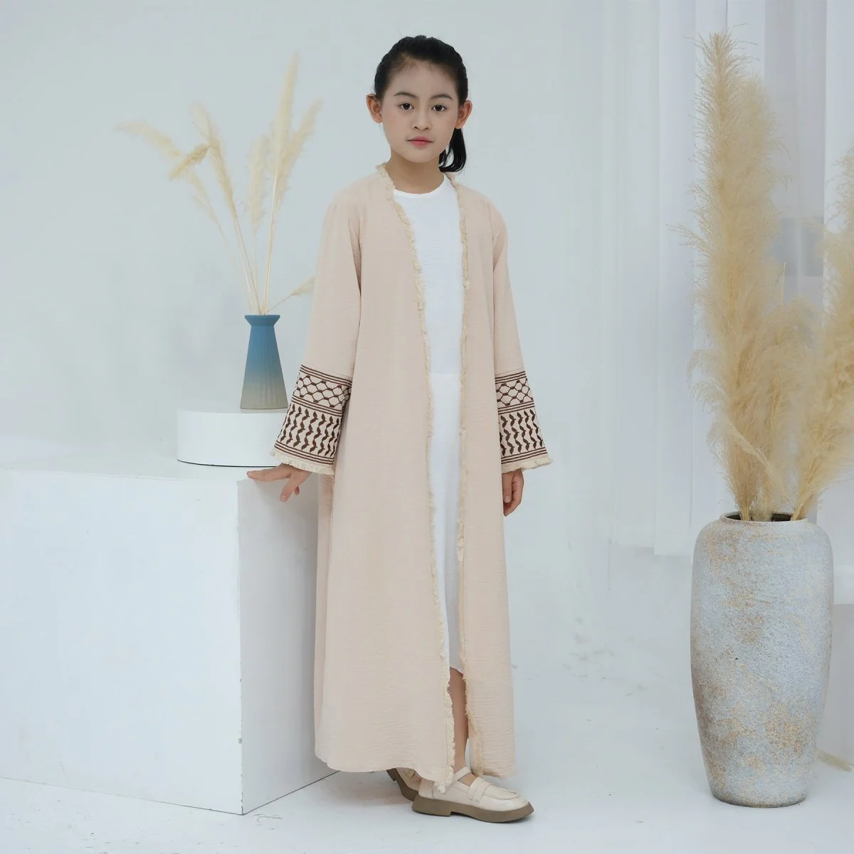 Embroidery Tassels Keffiyeh Children's Abaya (MKG014) - Image 12