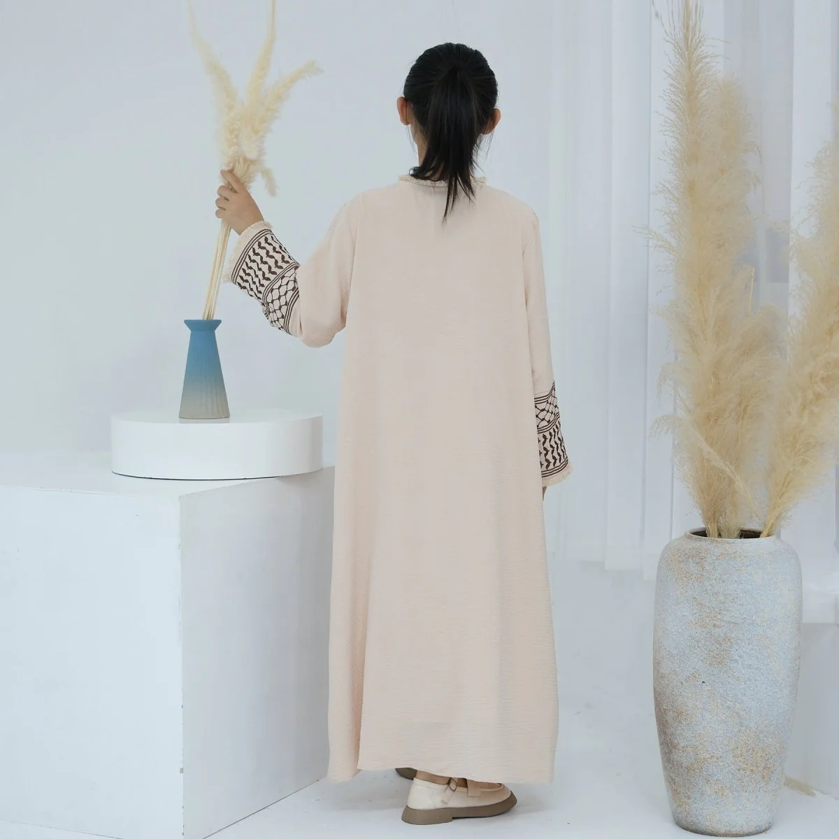 Embroidery Tassels Keffiyeh Children's Abaya (MKG014) - Image 14
