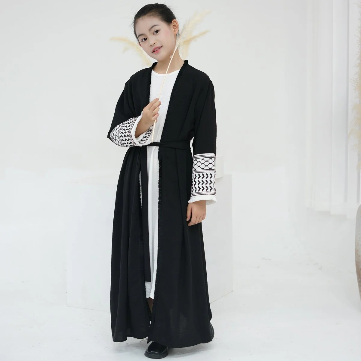 Embroidery Tassels Keffiyeh Children's Abaya (MKG014) - Image 4