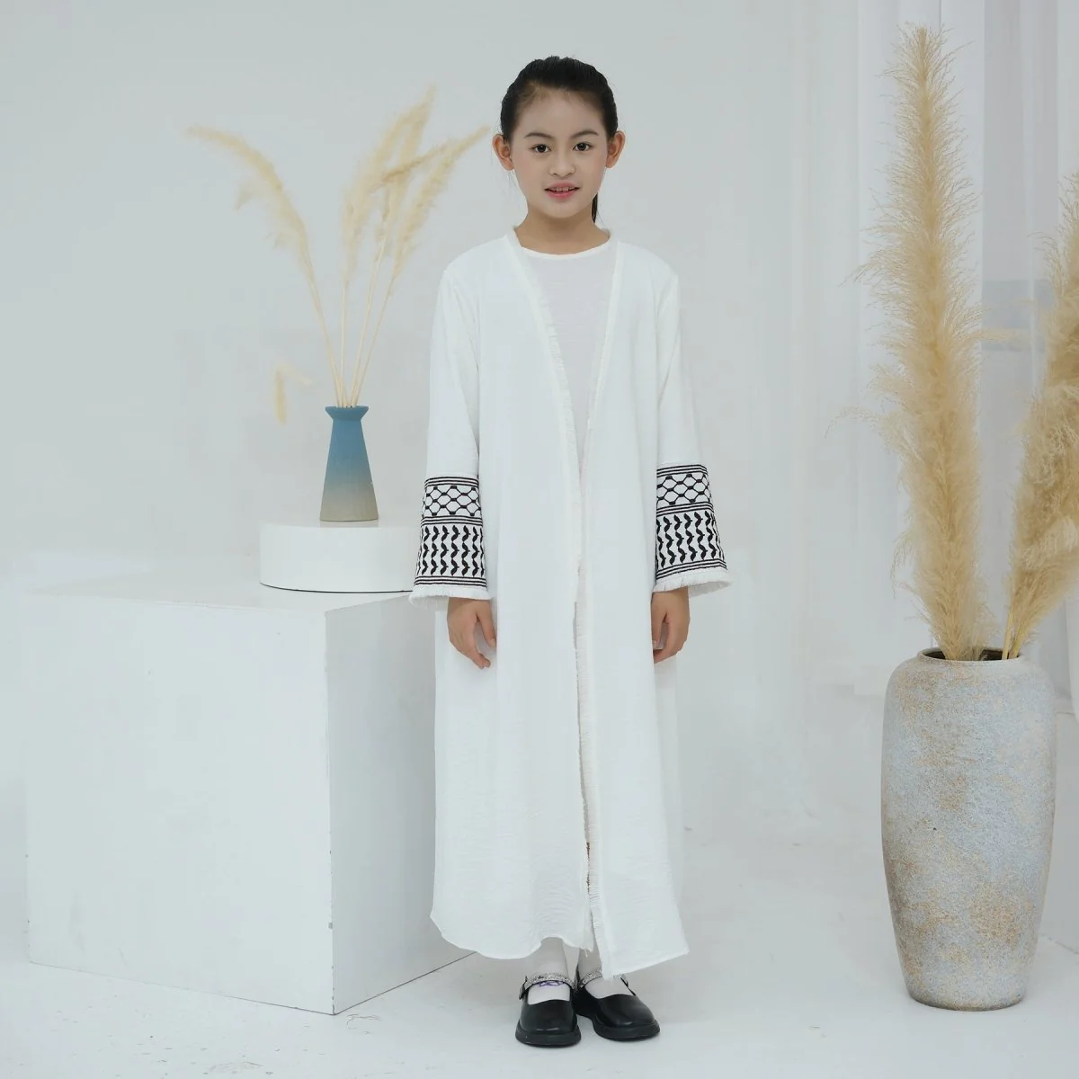 Embroidery Tassels Keffiyeh Children's Abaya (MKG014) - Image 5