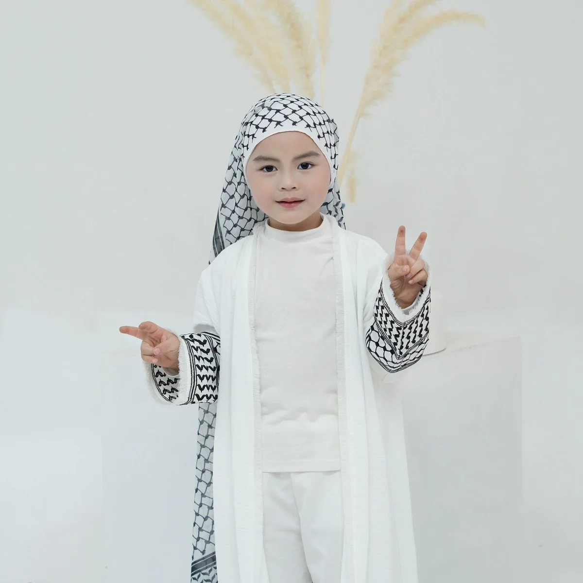 Embroidery Tassels Keffiyeh Children's Abaya (MKG014) - Image 6