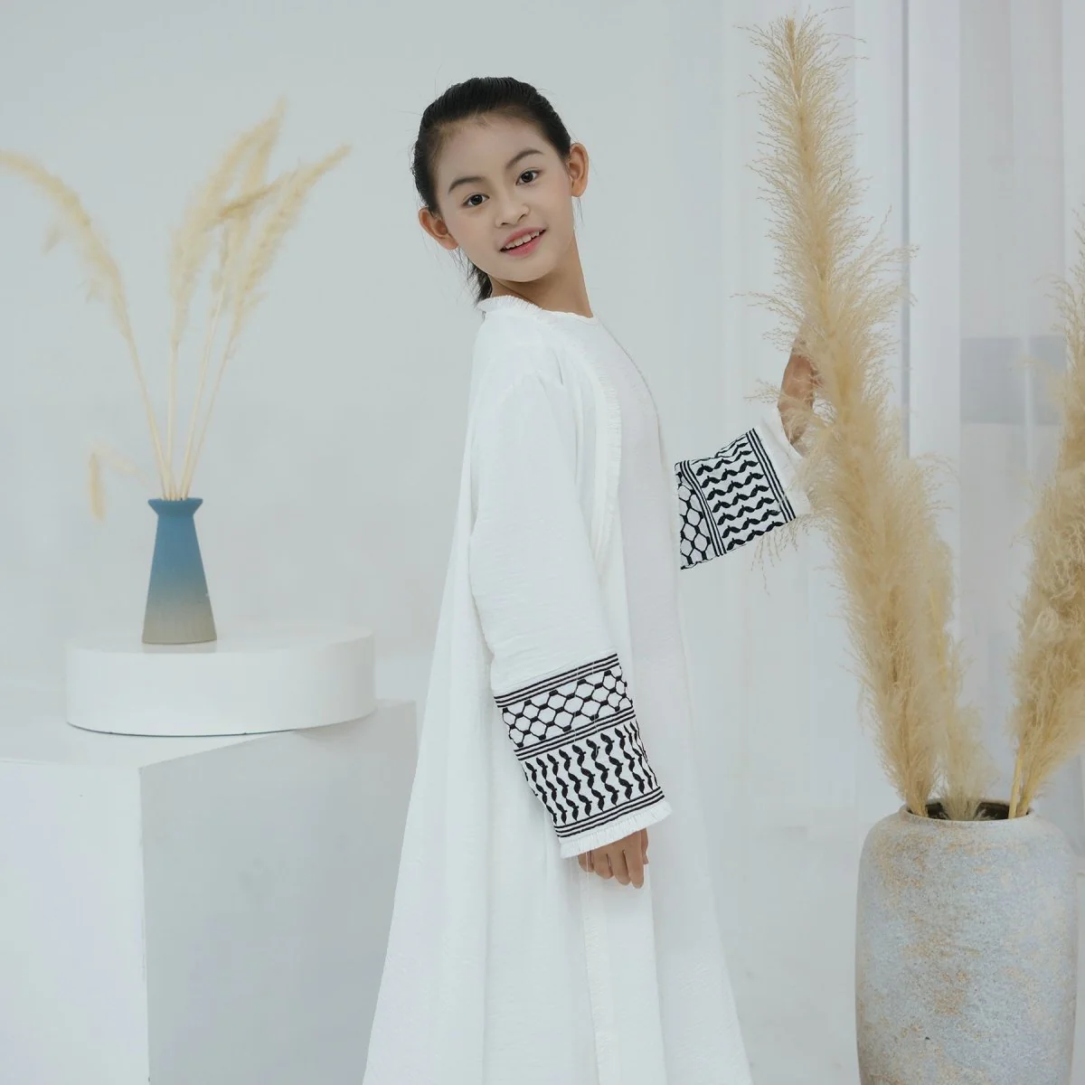 Embroidery Tassels Keffiyeh Children's Abaya (MKG014) - Image 7