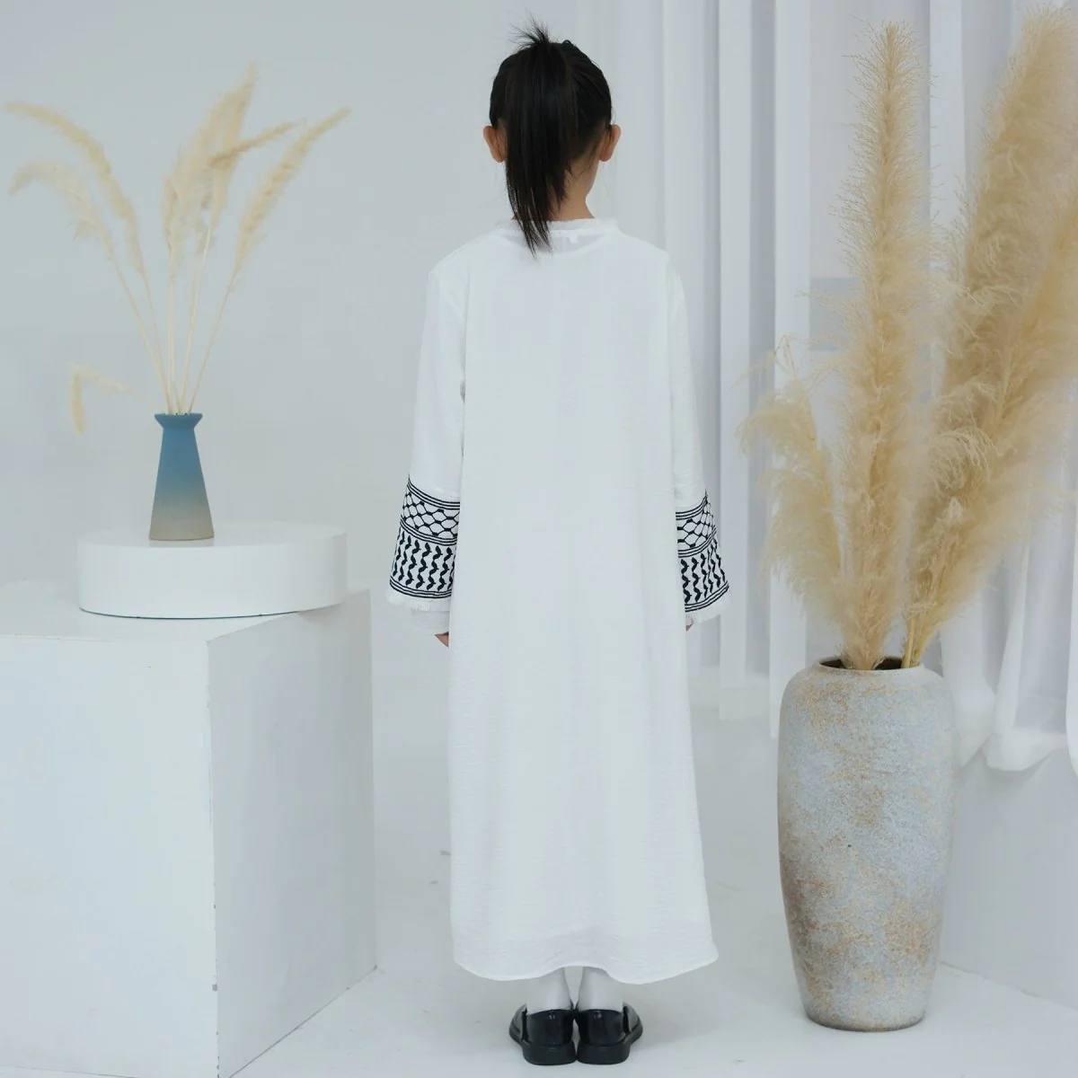 Embroidery Tassels Keffiyeh Children's Abaya (MKG014) - Image 8