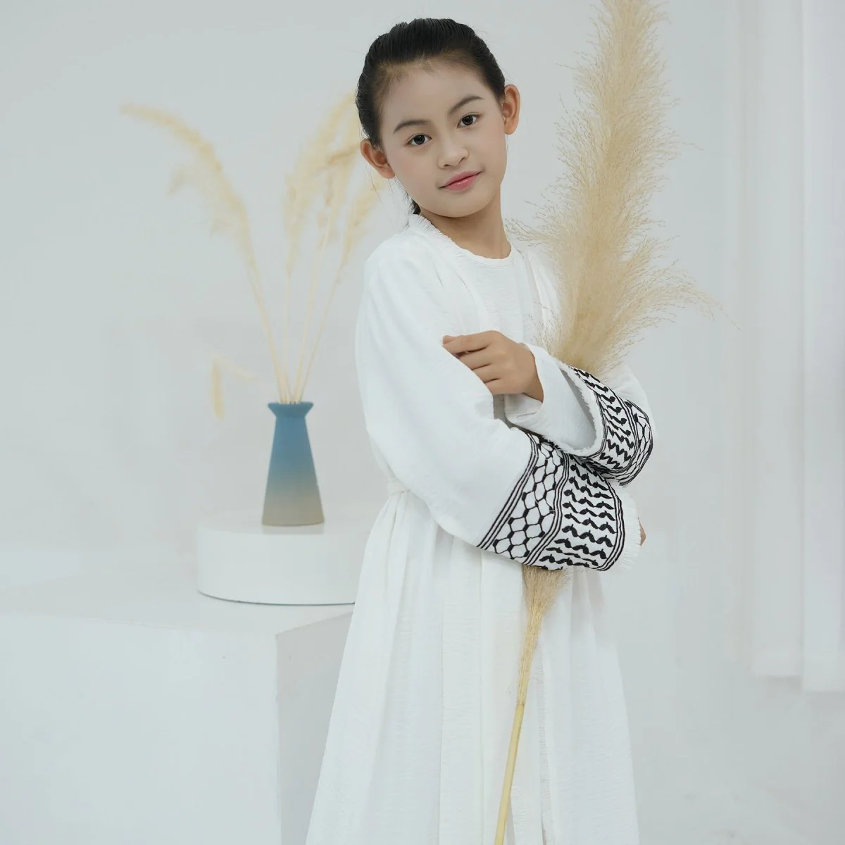 Embroidery Tassels Keffiyeh Children's Abaya (MKG014) - Image 9