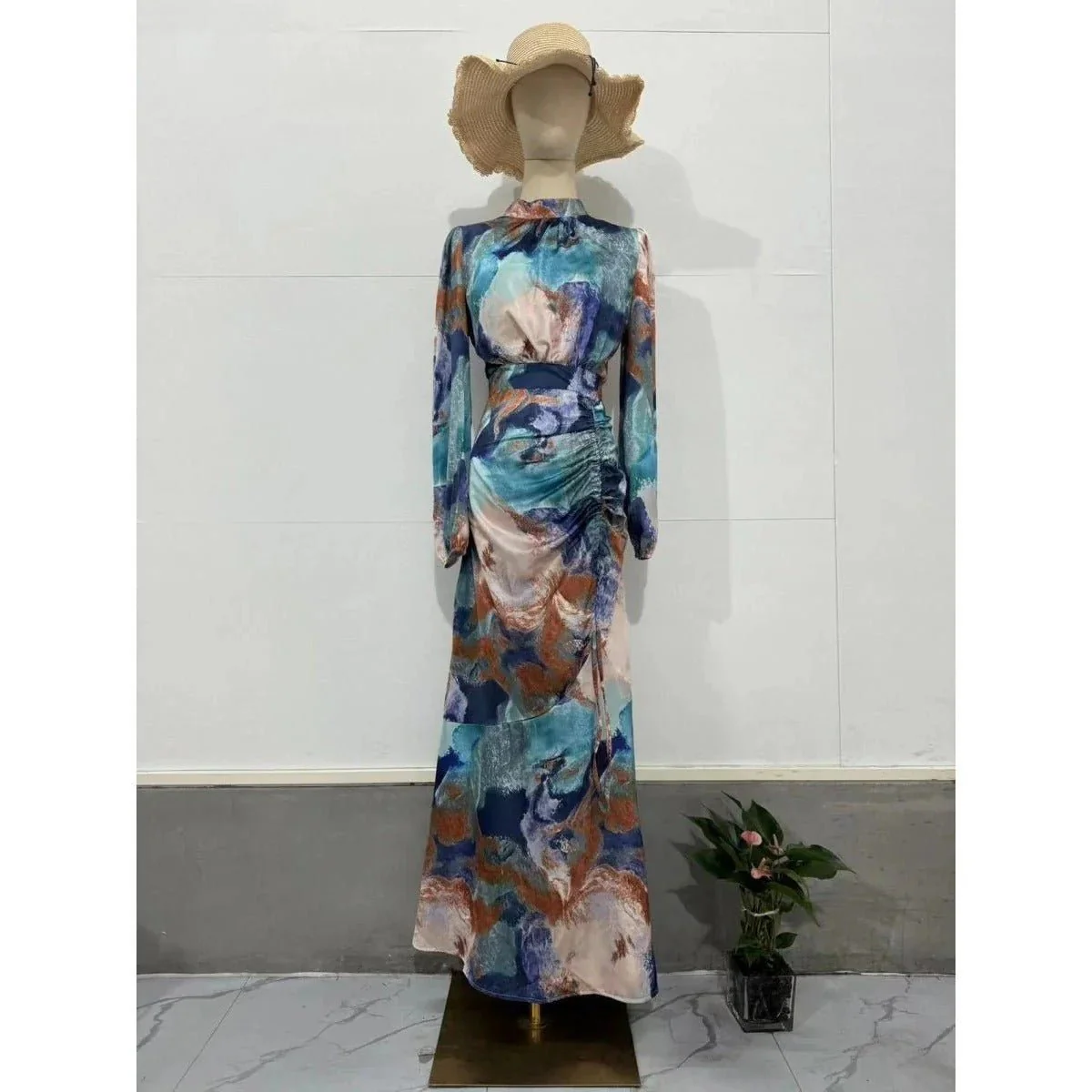 Exotic Print Pleated Bell Sleeve Abaya (MA166) - Image 6