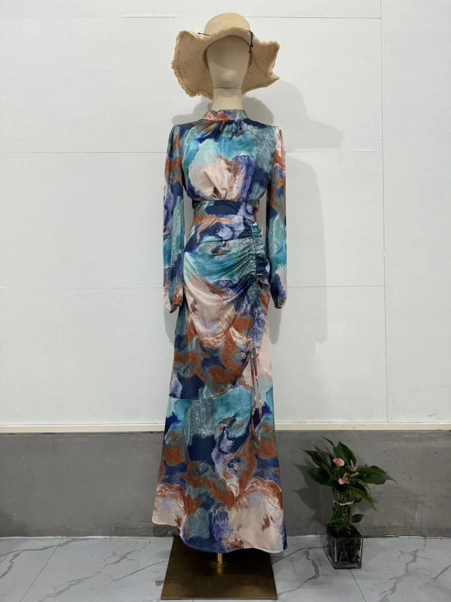 Exotic Print Pleated Bell Sleeve Abaya (MA166) - Image 7