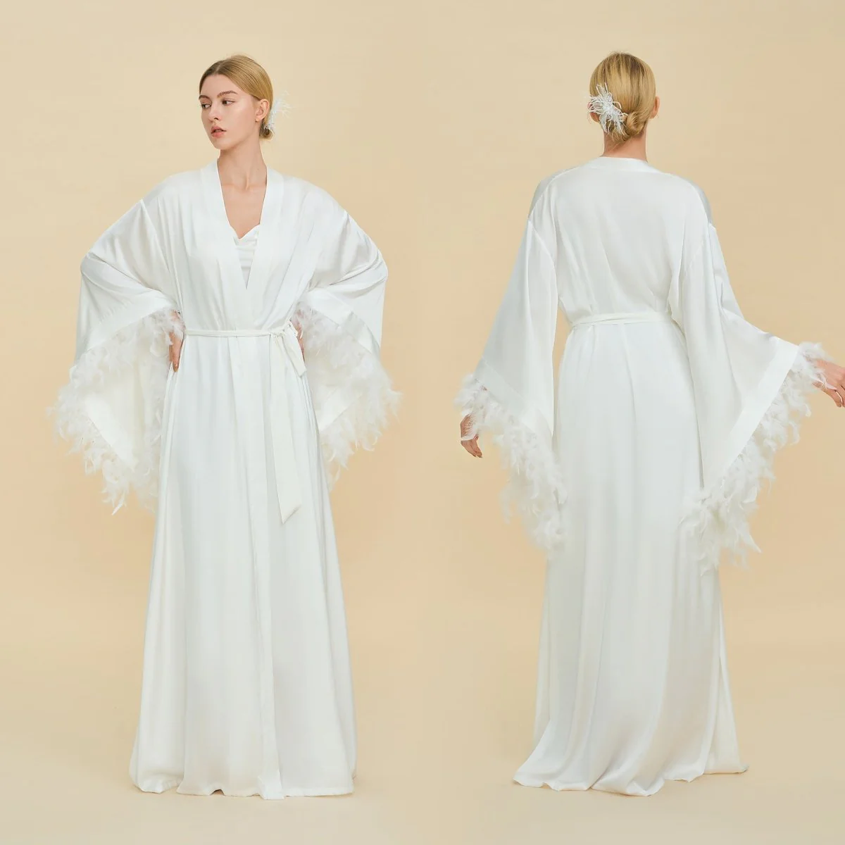 Feather-Trimmed Kimono Robe Abaya (MOA293) - Image 4
