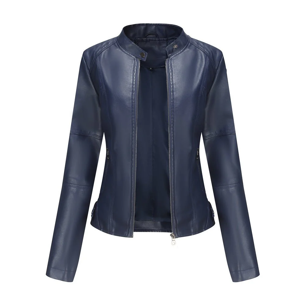 Fitted Moto Jacket | Stand Collar Faux Leather Biker Jacket(MS246) - Image 11