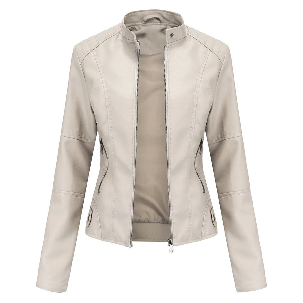Fitted Moto Jacket | Stand Collar Faux Leather Biker Jacket(MS246) - Image 12