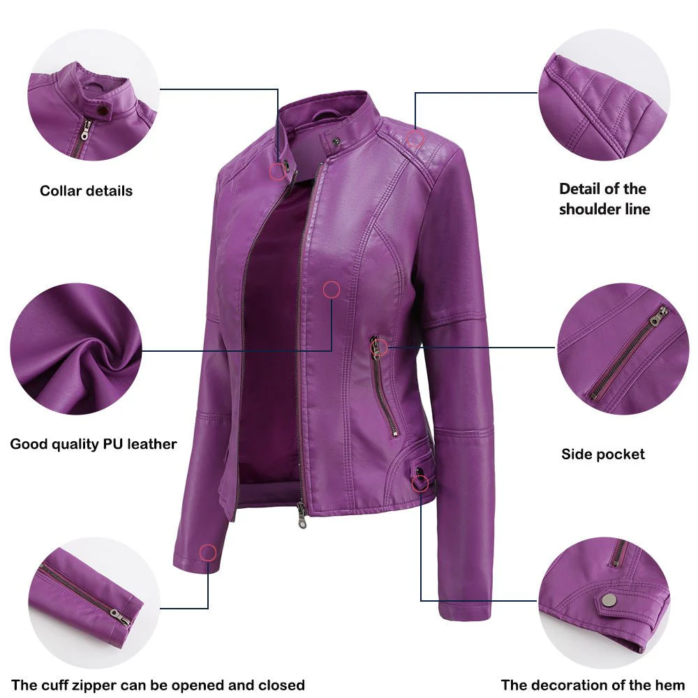 Fitted Moto Jacket | Stand Collar Faux Leather Biker Jacket(MS246) - Image 17