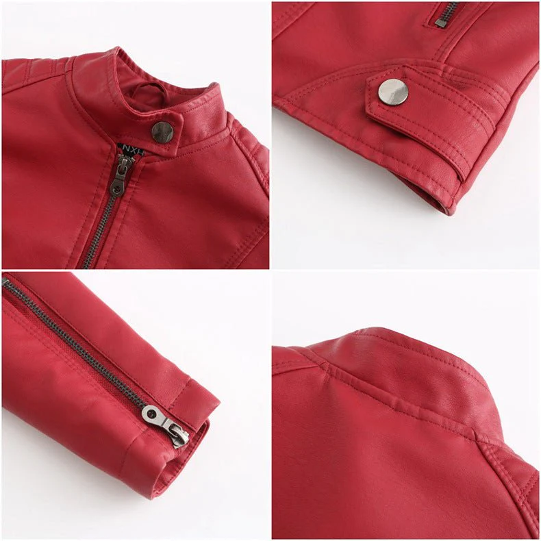 Fitted Moto Jacket | Stand Collar Faux Leather Biker Jacket(MS246) - Image 24