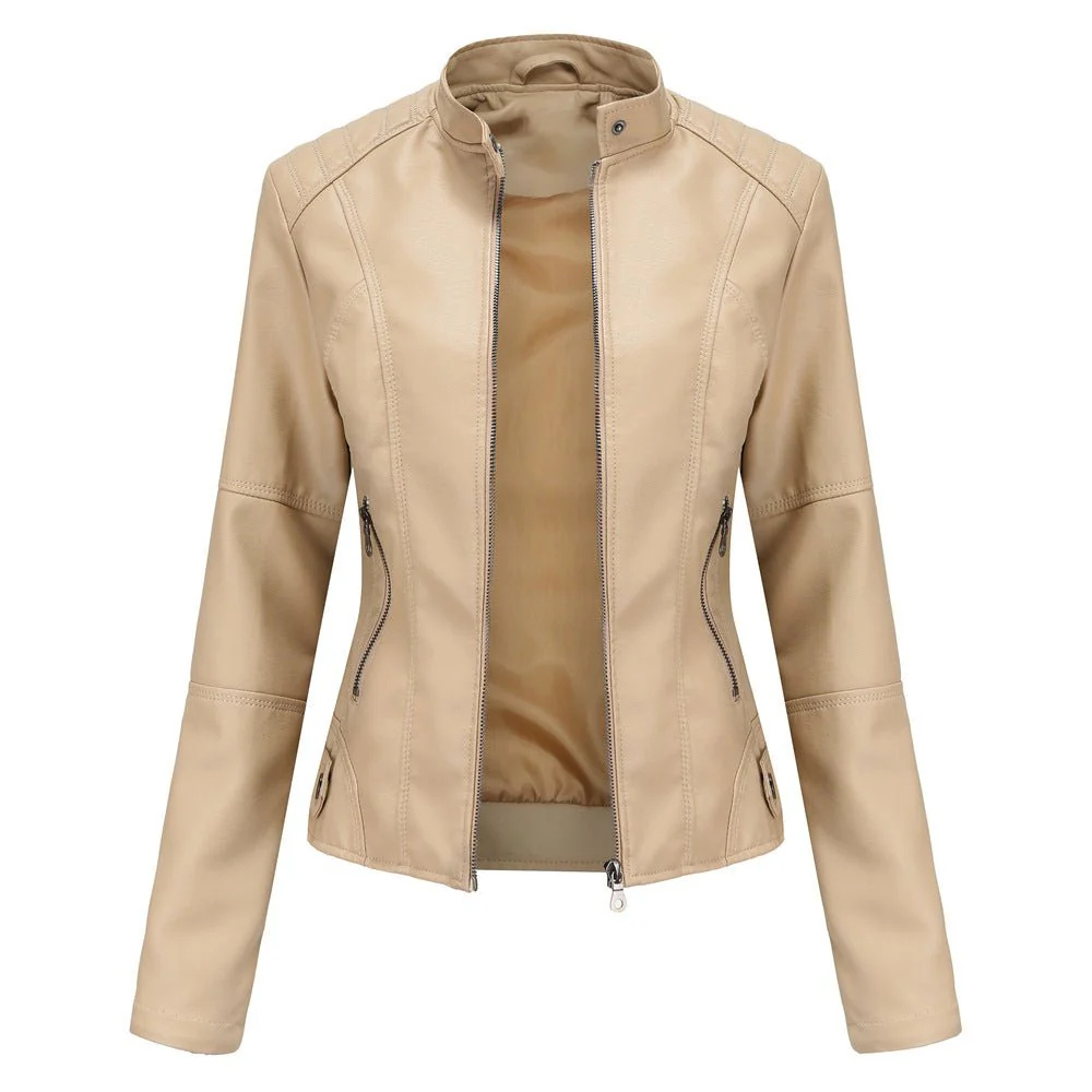 Fitted Moto Jacket | Stand Collar Faux Leather Biker Jacket(MS246) - Image 8