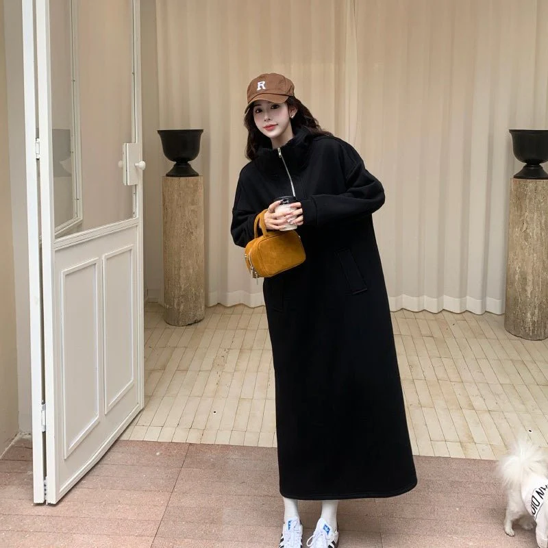 Fleece-Lined Hooded Maxi Sweatshirt Dress | Thick Winter Loungewear Dress(MS181) - Image 2