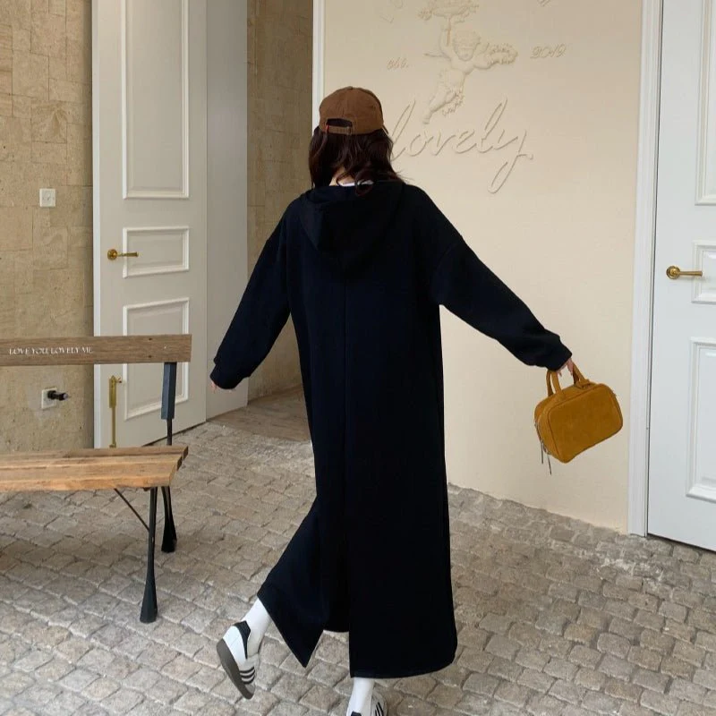Fleece-Lined Hooded Maxi Sweatshirt Dress | Thick Winter Loungewear Dress(MS181) - Image 3