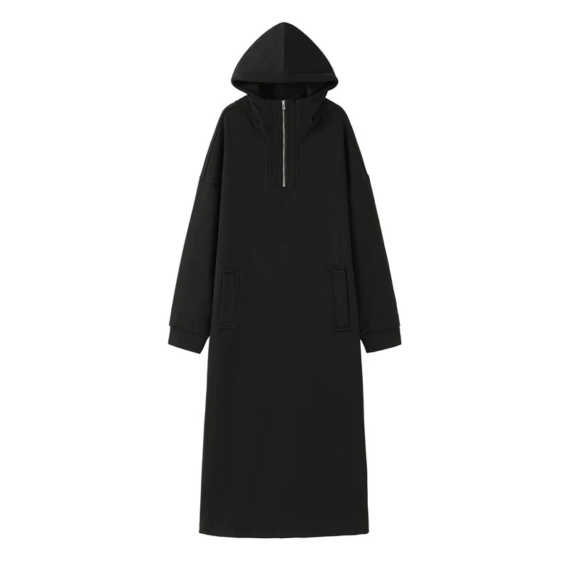 Fleece-Lined Hooded Maxi Sweatshirt Dress | Thick Winter Loungewear Dress(MS181) - Image 5