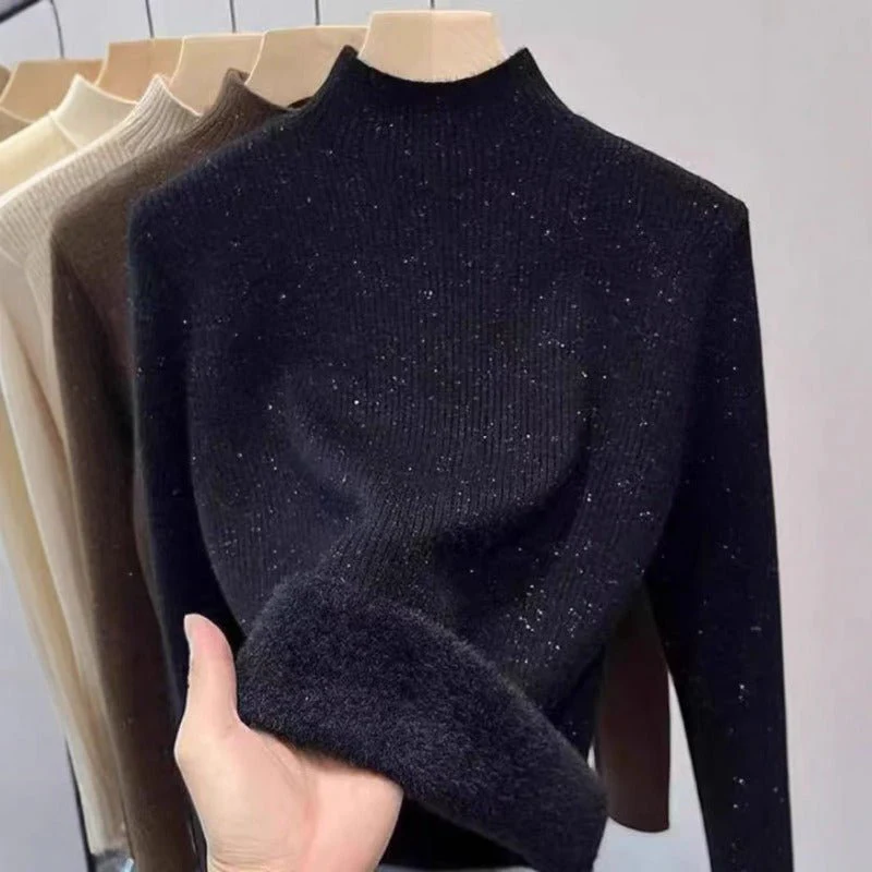 Fleece-Lined Mock Neck Sweater | Thick Winter Base Layer Top(MS159) - Image 2