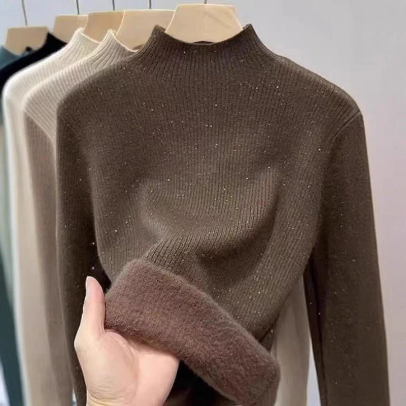 Fleece-Lined Mock Neck Sweater | Thick Winter Base Layer Top(MS159) - Image 3