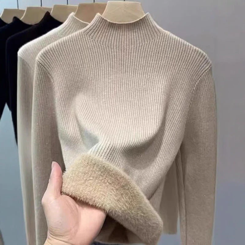 Fleece-Lined Mock Neck Sweater | Thick Winter Base Layer Top(MS159) - Image 4