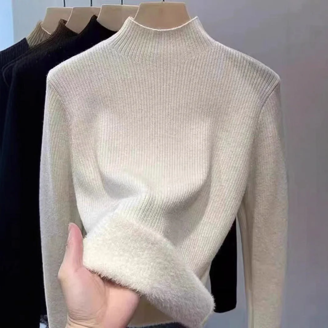 Fleece-Lined Mock Neck Sweater | Thick Winter Base Layer Top(MS159) - Image 6