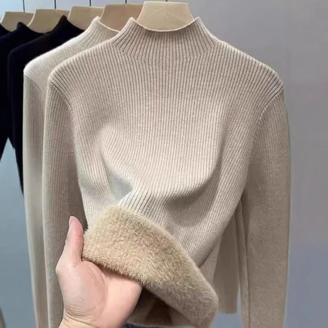 Fleece-Lined Mock Neck Sweater | Thick Winter Base Layer Top(MS159) - Image 7