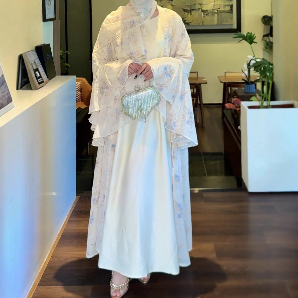 Floral Chiffon 3-Piece Open Abaya Set(MOA301)
