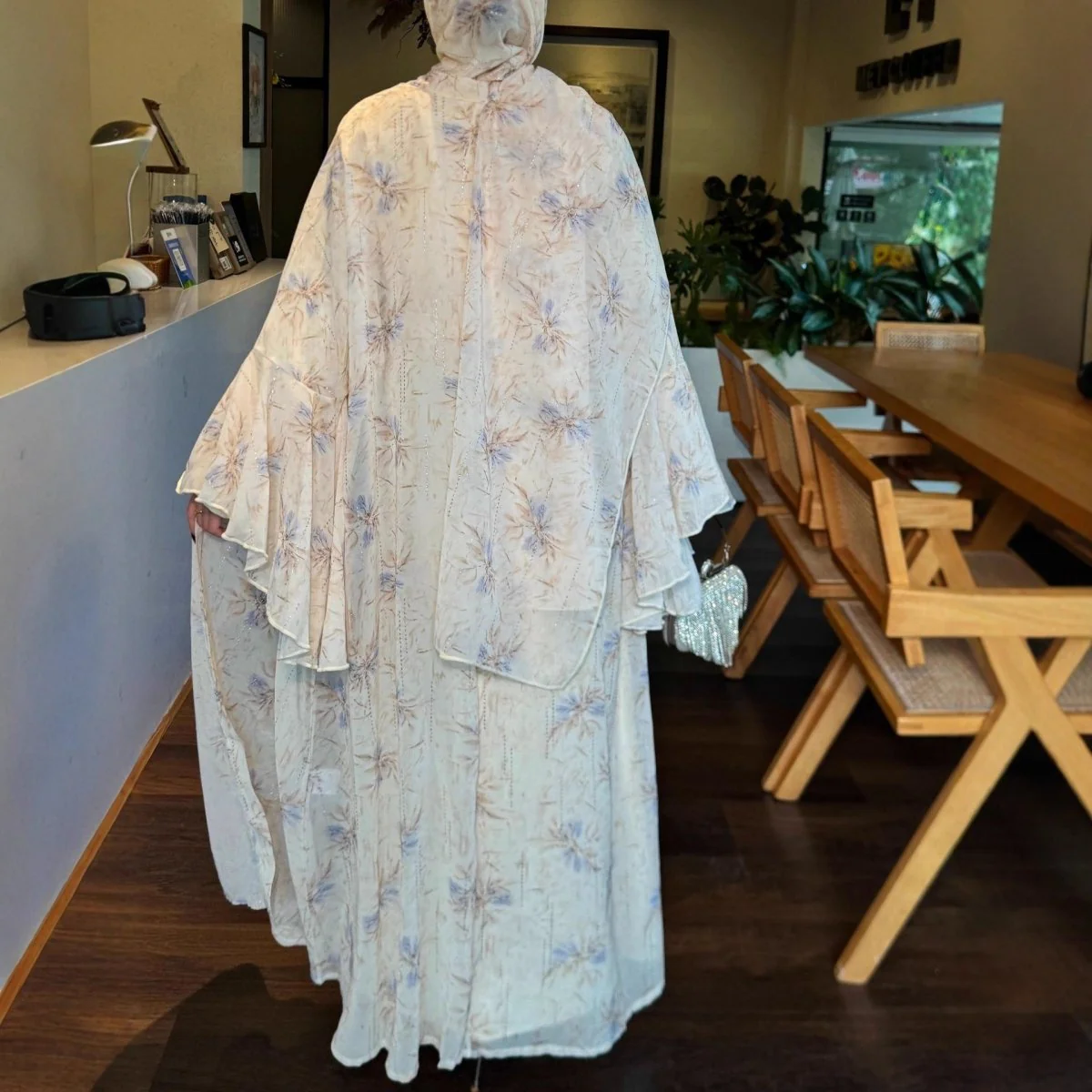 Floral Chiffon 3-Piece Open Abaya Set(MOA301) - Image 2