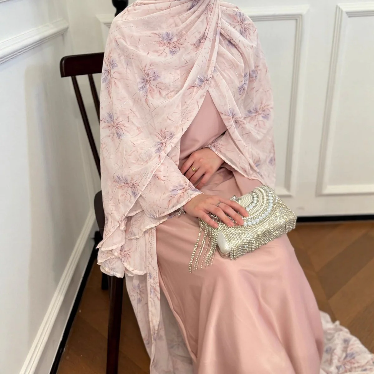 Floral Chiffon 3-Piece Open Abaya Set(MOA301) - Image 5