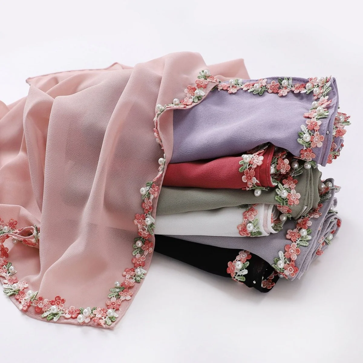 Floral Embellished Chiffon Hijab Scarf (MH221) - Image 2