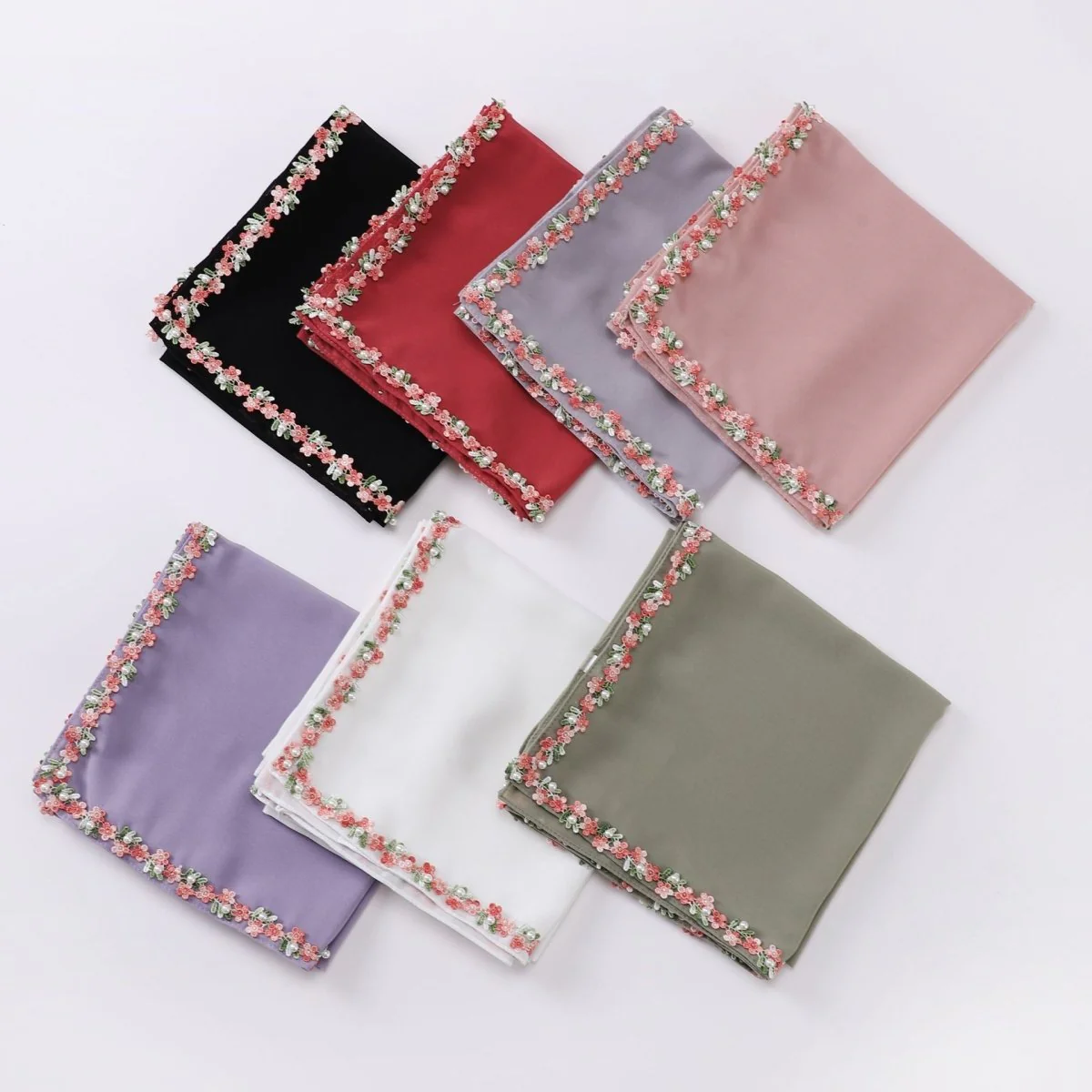 Floral Embellished Chiffon Hijab Scarf (MH221) - Image 3