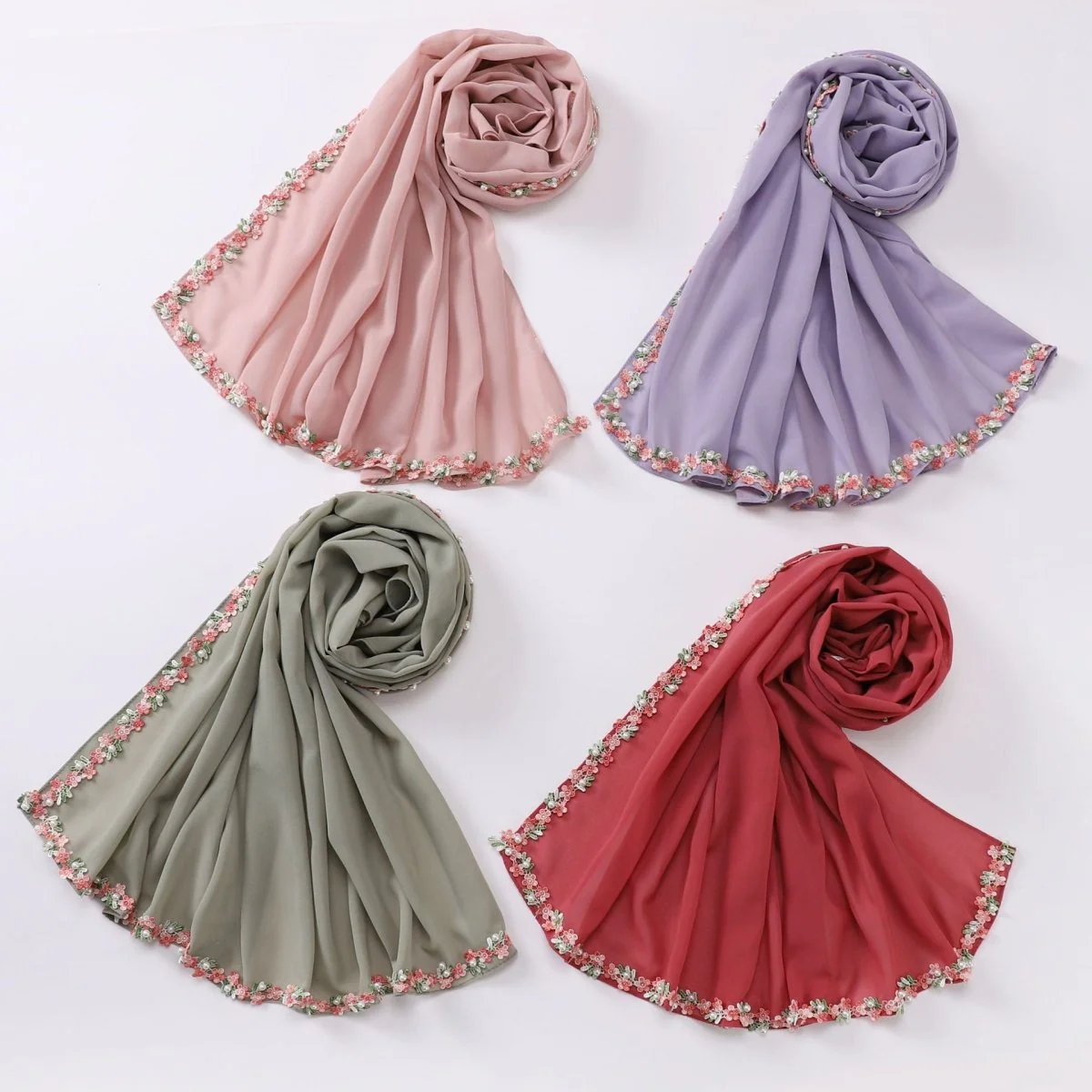Floral Embellished Chiffon Hijab Scarf (MH221) - Image 4