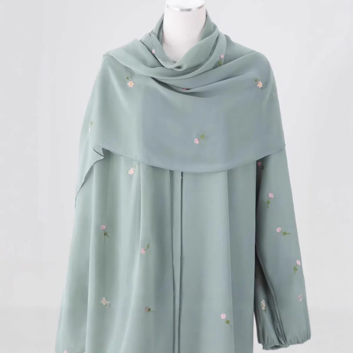 Floral Embroidered Abaya & Hijab Set(MOA248) - Image 12