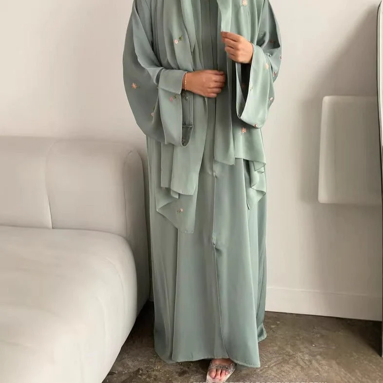 Floral Embroidered Abaya & Hijab Set(MOA248) - Image 14