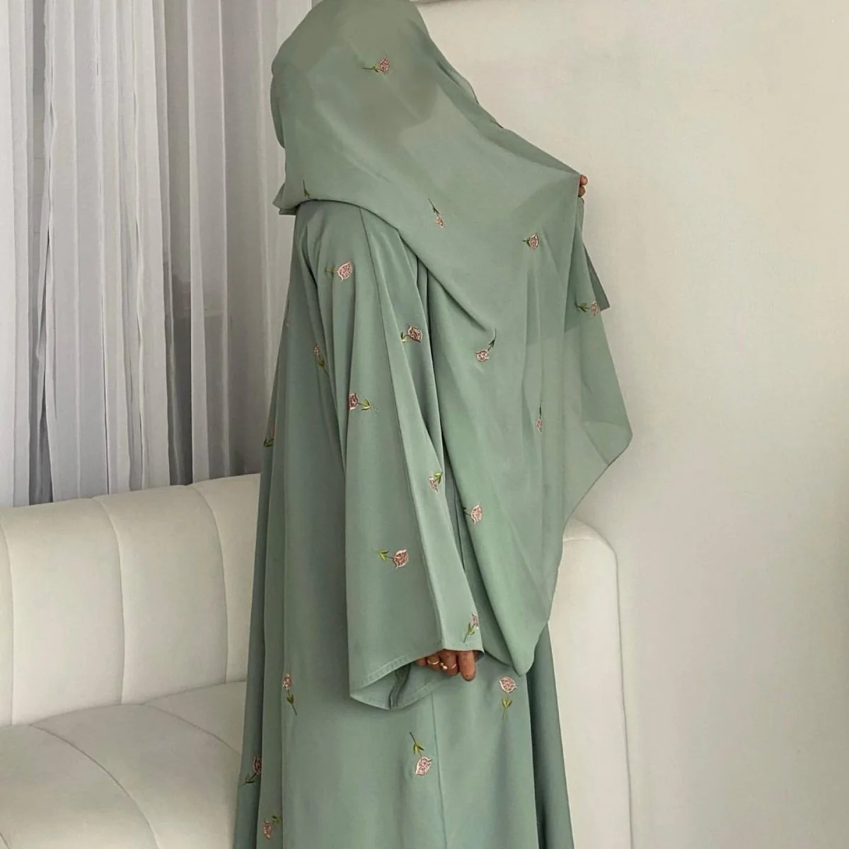 Floral Embroidered Abaya & Hijab Set(MOA248) - Image 3