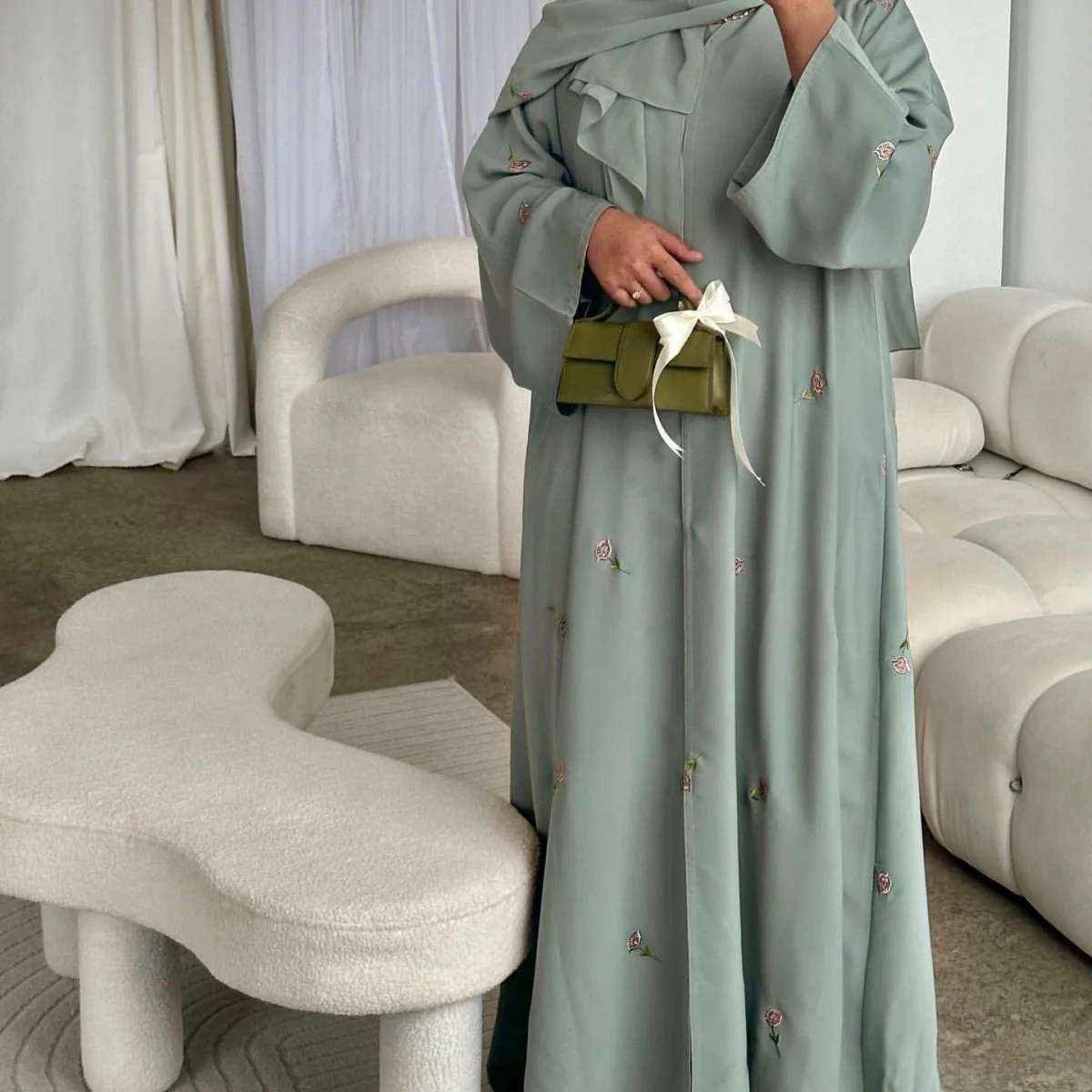 Floral Embroidered Abaya & Hijab Set(MOA248) - Image 5