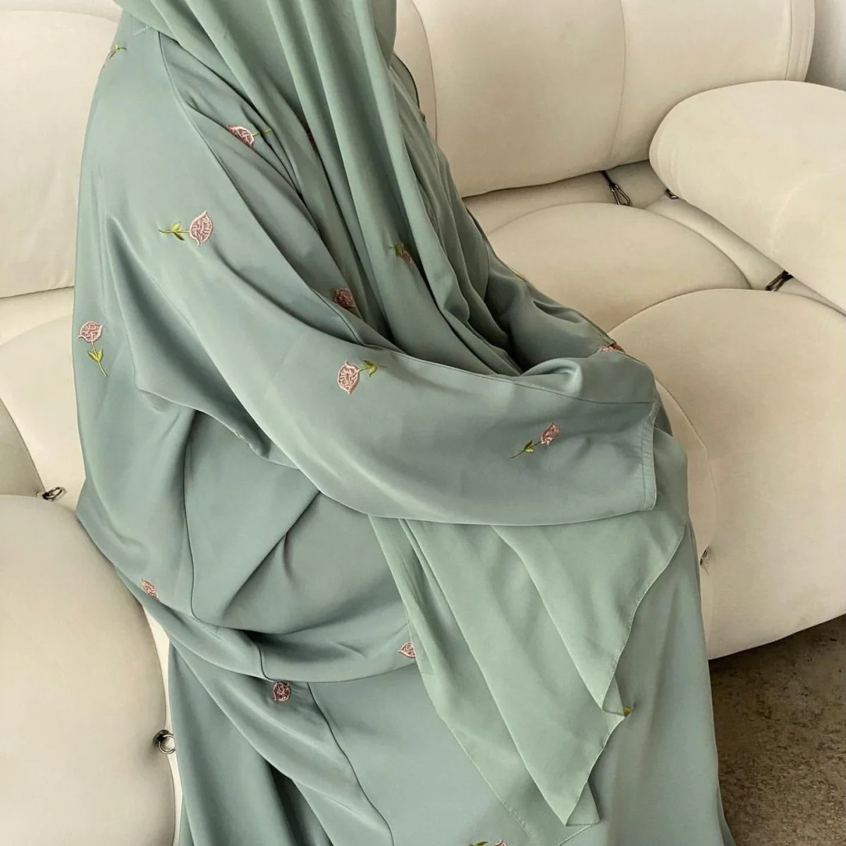 Floral Embroidered Abaya & Hijab Set(MOA248) - Image 6