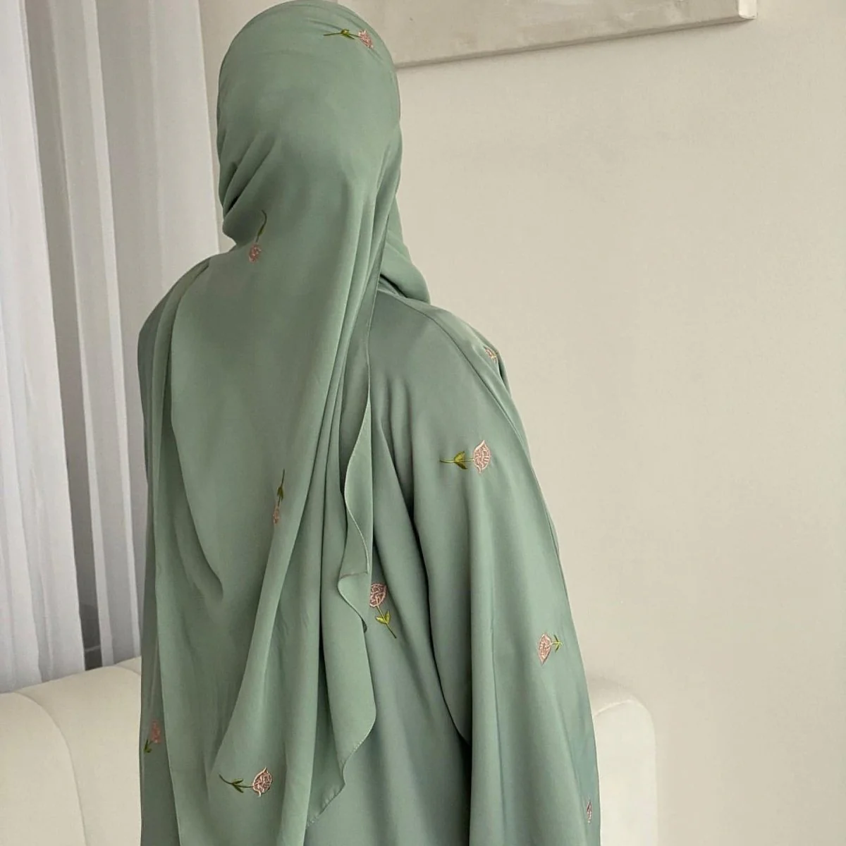 Floral Embroidered Abaya & Hijab Set(MOA248) - Image 8