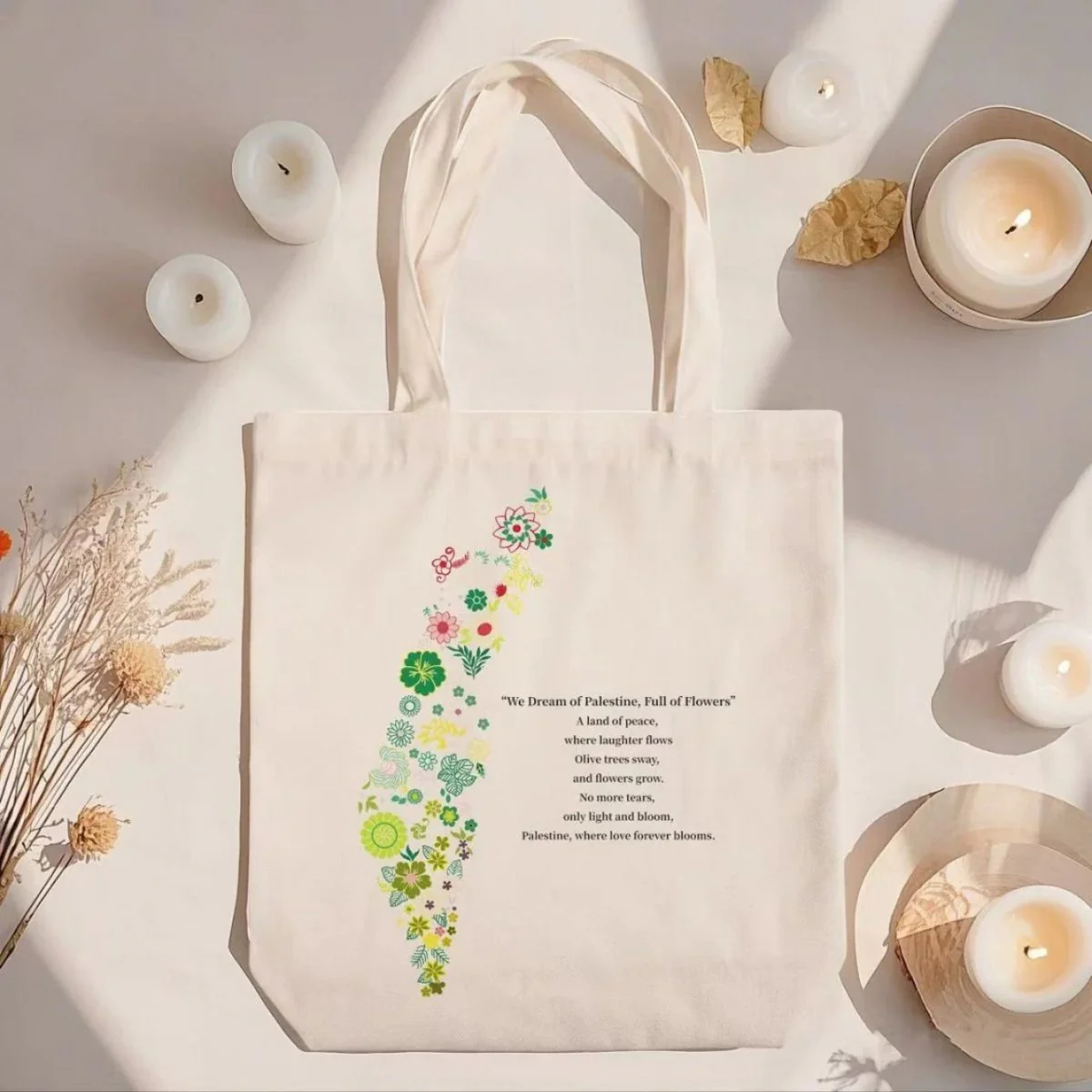 Floral Palestine Tote Bag â Love Forever Blooms (MAC236)
