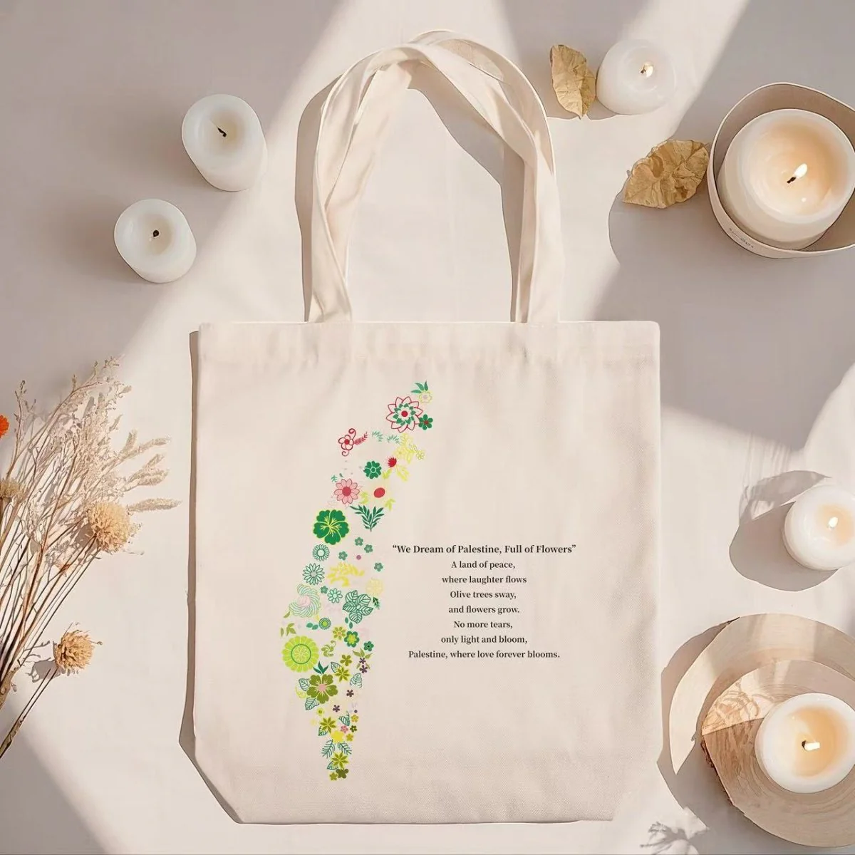 Floral Palestine Tote Bag â Love Forever Blooms (MAC236) - Image 6