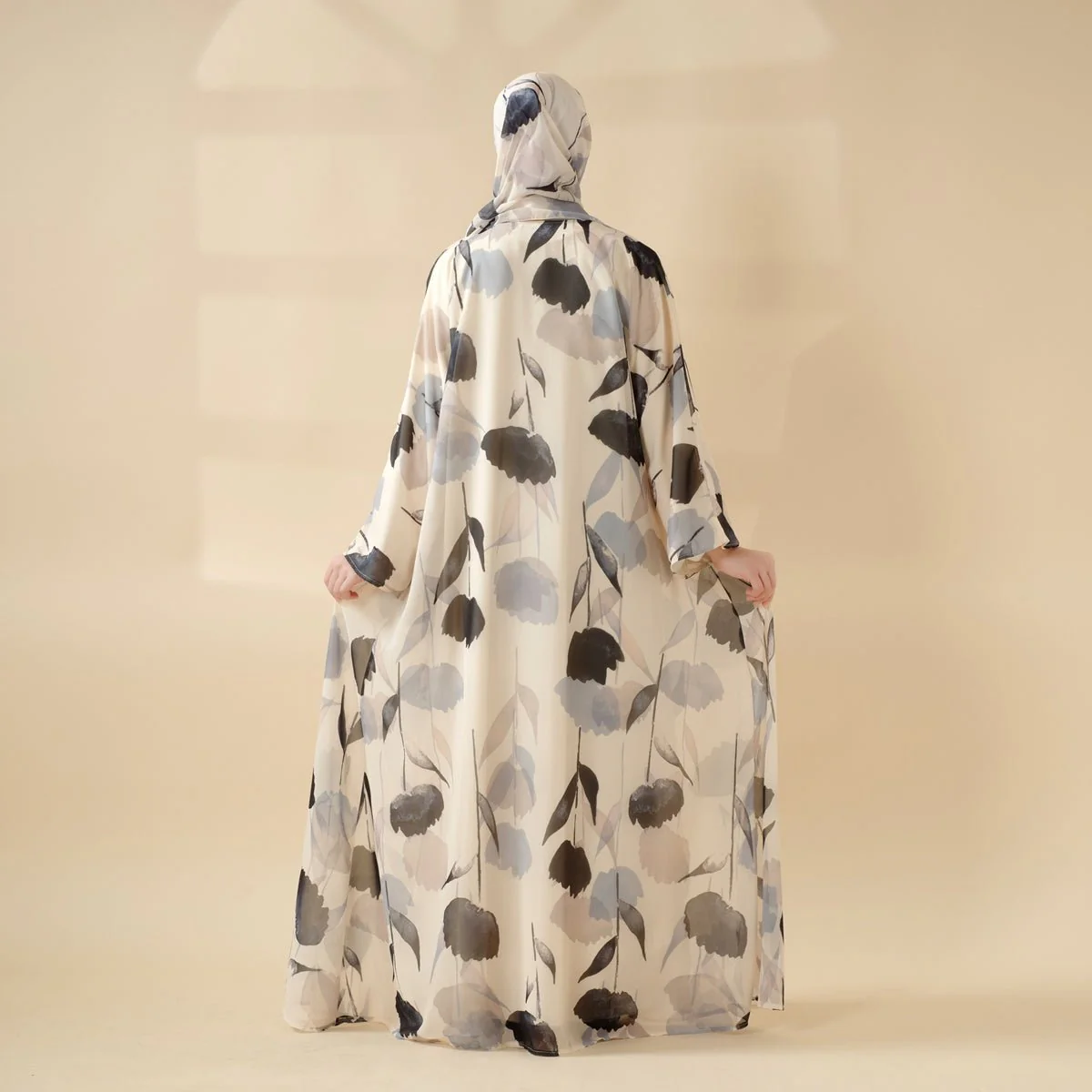 Floral Pattern Open Abaya | 2-Piece Set Lightweight Printed Open Abaya (MOA124) - Image 4