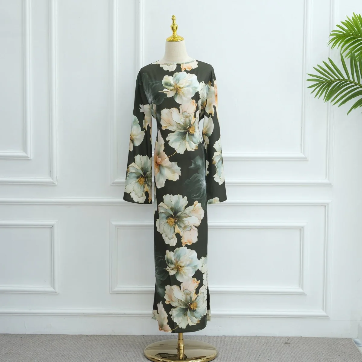 Floral Print Abaya with Bell Sleeves(MA332) - Image 19