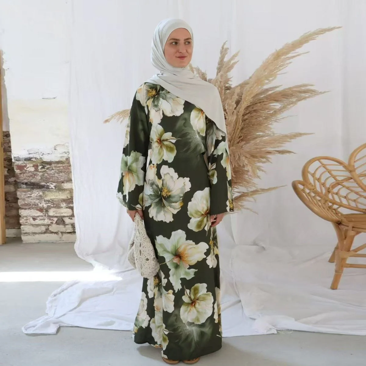Floral Print Abaya with Bell Sleeves(MA332) - Image 4