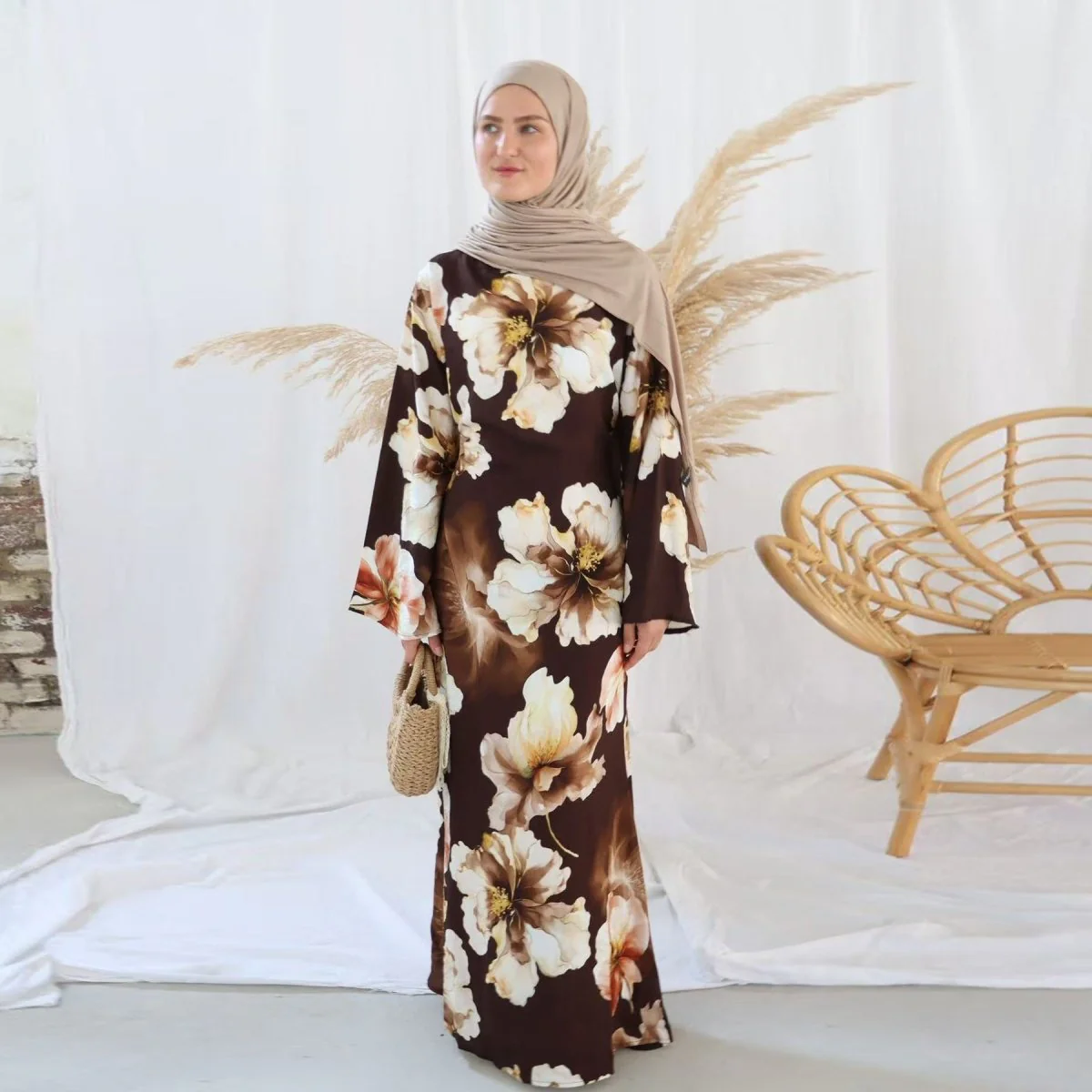 Floral Print Abaya with Bell Sleeves(MA332) - Image 5
