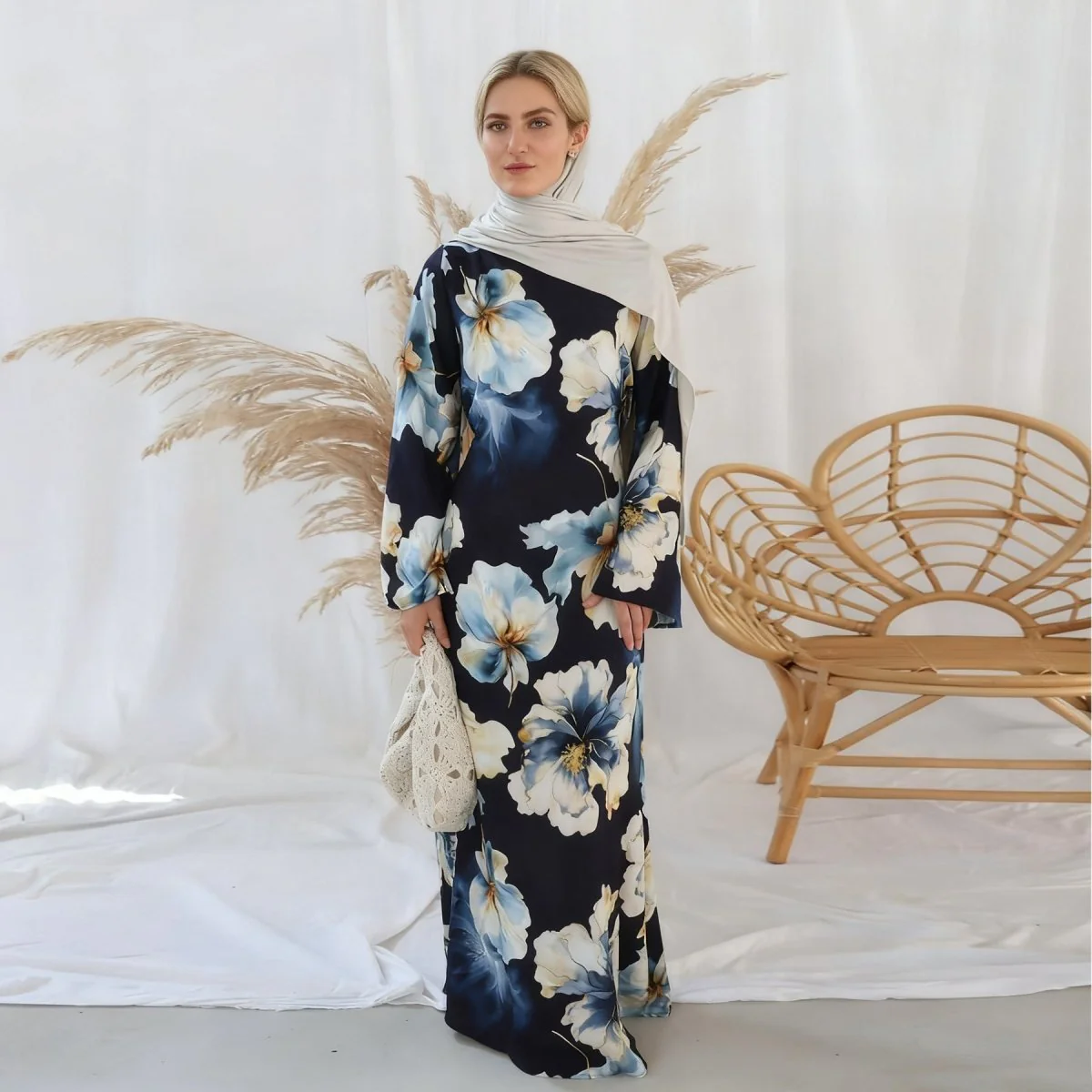 Floral Print Abaya with Bell Sleeves(MA332) - Image 6